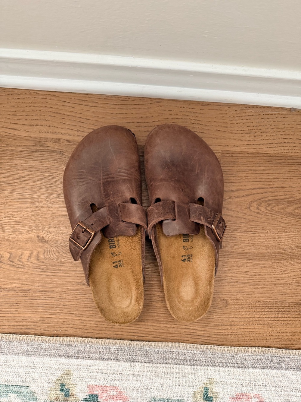 Birkenstock Brown Leather Slip-On Clogs with Buckle